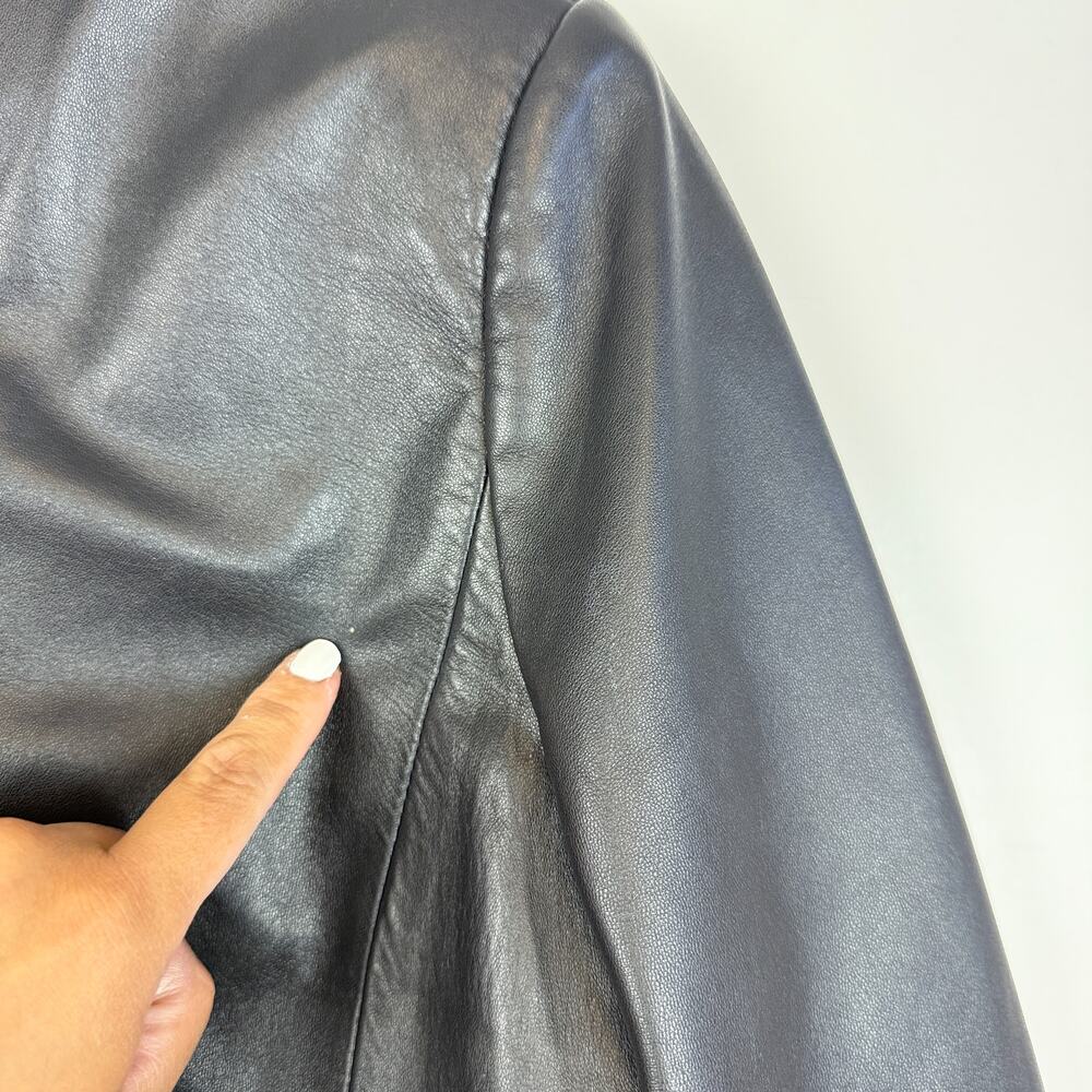 WORTH Luxury 100% Leather Womens Jacket Black - Size 12P Petite - Picture 4 of 11